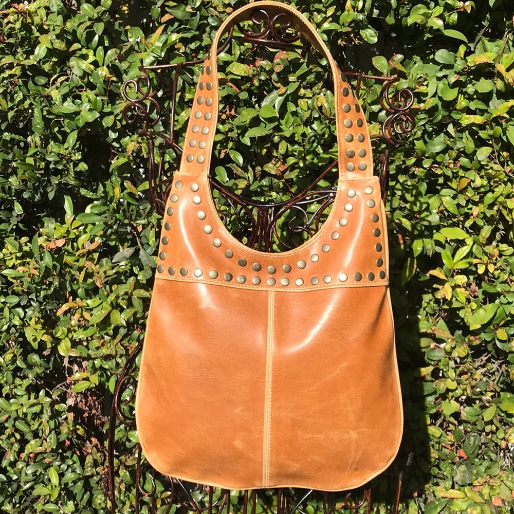 Distress Leather Studded Shoulder Bag